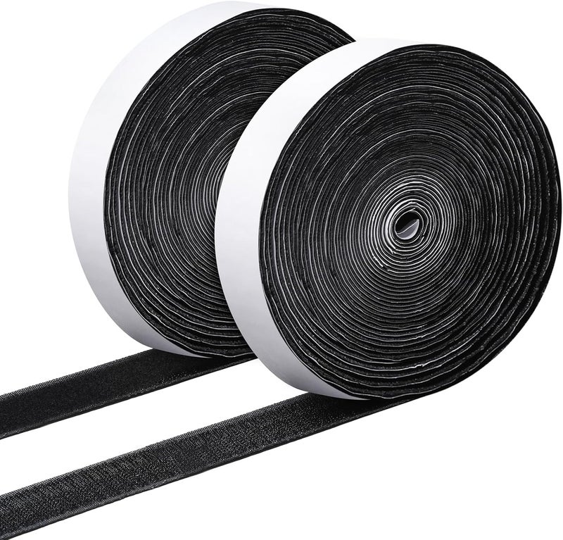 MAXECHO 1 Inch x 27 Feet Strong Sticky Back Heavy Duty Hook and Loop Tape with Adhesive, Non-Slip, Double Sided Strip Roll for Crafting & Wall Hanging, Black - Image 1
